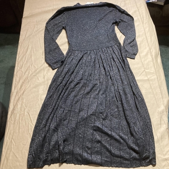 Kate Spade New York Faux Wrap Dress Grey Metallic Silver Knit Pleated V Neck XS - Picture 7 of 14